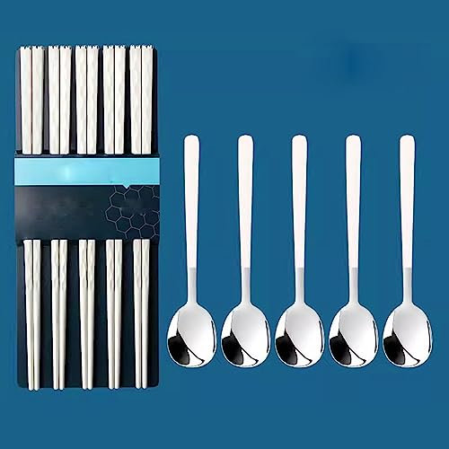 GAROEN Palillos Chinos Reutilizables para Principiantes Palillos Chinos Antideslizantes para el hogar, Palillos Chinos Simples de aleación para la Familia (5 Pares)