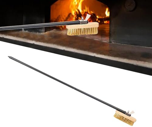 Pizza Oven Brush Stone Cleaner Brass Bristles & Steel Scraper Cleaning Tool Long Handle For Oven BBQ Grill, Pizza Stone Cleaning Brush