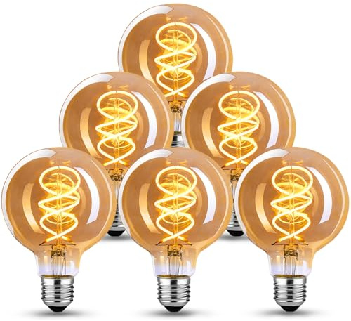 Edison Vintage Glühbirne E27, E27 LED Vintage Dimmbar 4W Retro Glühbirne LED Filament Lampe Warmweiß Ideal für Nostalgie und Retro Beleuchtung im Haus Café Bar,Bernstein-6 Stück(G803PBT)