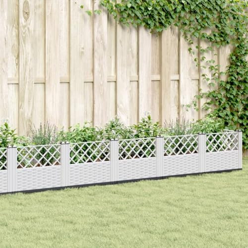 Xichuzi Pflanzkasten mit Erdspießen Weiß 363,5x43,5x43,5 cm PP, Pflanzkübel Mit Rankgitter, Blumenkasten Mit Rankgitter, Spalier, Pflanzkasten, Pflanzgefäß - 368030