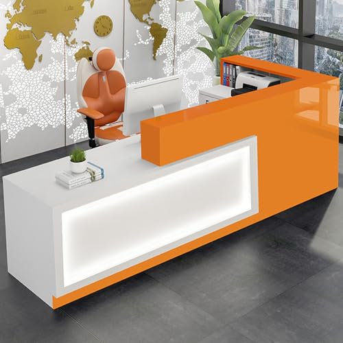 YQMHEZ Großer Empfangstheke, Steh-Empfangstresen mit LED-Beleuchtung, Moderner Empfangstresen mit Abschließbarer Schublade, Offener Empfangstresen(Orange)