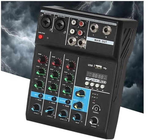 mezclador de audio de canal, Consola de mezcla de sonido Bluetooth de 4 canales for controlador de interfaz de DJ Mesa digital Nueva tarjeta de calidad de audio