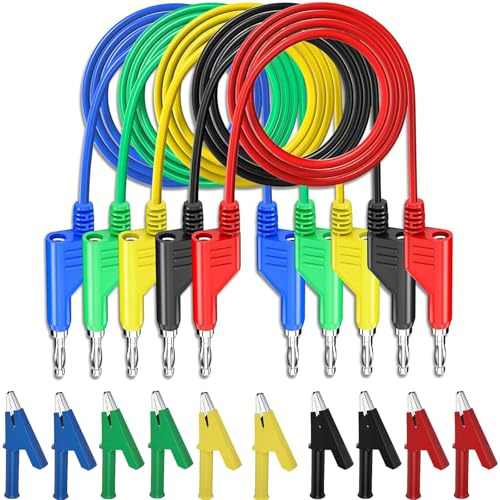 5Pcs 4mm Set Puntali Multimetro Digitale con 10 Pinze Clip Coccodrillo, 1m Cavi Banana Doppia Test Elettrici, 5 Colori Filato Connettori Tester, Cavo Jumper Prova Elettricista con Morsetti 1000V/15A