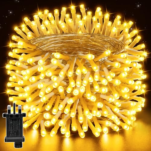 Hopexy Fairy Lights, 30m 300LEDs Fairy Lights Mains Powered, Outdoor Waterproof Fairy String Light with Plug, Bright Warm White Lighting Outside Indoor for Patio Garden Wedding Party Tree Decorations