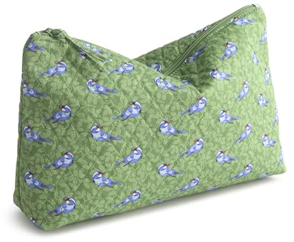 Premium Cotton Large Pouch, Green Birds, One Size