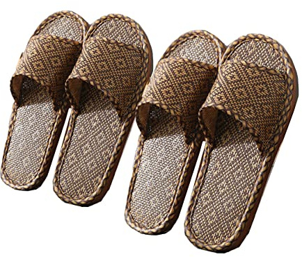 Leinen Hausschuhe Bambus Rutschfest Slipper Bequeme Leinenschuhe Atmungsaktiv Pantoffeln für Den Innenbereich.2Pairs (Stil D, Erwachsene, Damen, 36, Numerisch (von/bis), EU Schuhgrößensystem, 37, M)