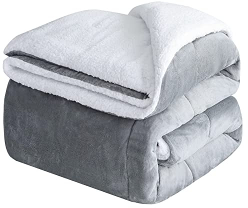 RUMBALUXY Sherpa Fleece Blanket- Thick Warm Blanket for Winter, Soft Fuzzy Plush Blanket for Bed, Couch, Travel, Grey, Super King Plus, 243x304CM