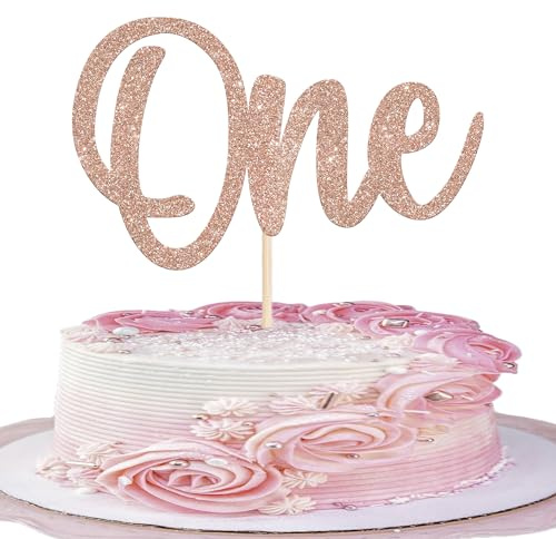 1 Stück Erster Geburtstag Tortendeko Glitzer One Cake Topper Eine Kuchen Deko für Baby Dusche Jungen Mädchen Kinder 1. Geburtstag Party Kuchen Dekorationen Rosegold