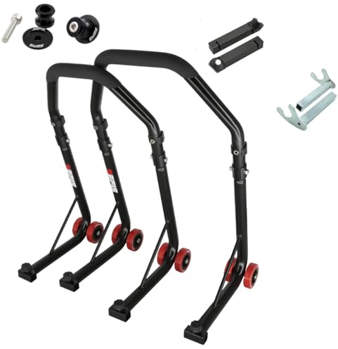 SEFIS D18 Motorradständer Set M8 Prismabuchsen Vorder- und Hinterrad Motorradheber Serviceständer Front und Heck Motorrad montageständer ständer (Schwarz, für Kawasaki Z900 2017-2024 / Z650)