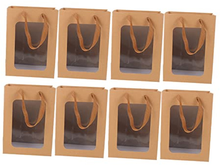 ELAYARD 10stücke Teiliges Kraftpapier-geschenktüten Transparentem Fenster Kleine Papiertaschen Umweltfreundliche Handtaschen Für Party Hochzeit Geburtstag Und Einzelhandel