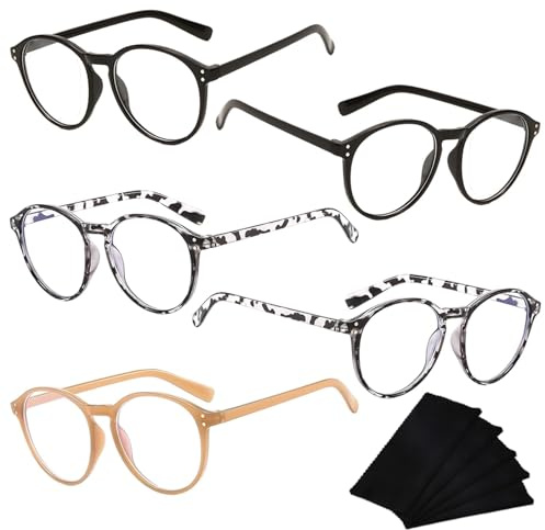 LiTaiJingNice 5 Pcs Kids Round Frame Glasses, Anti-Blue Light Glasses, Computer Gaming Glasses, Anti-Uv Glasses, for Homework, TV & Screens