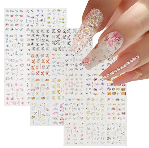 36 Pegatinas para Uñas por Transferencia de Agua con Flores, Hojas y Mariposas | Autoadhesivas & Impermeables | Para DIY Diseño de Uñas, Mujeres, Manicura & Nail Art