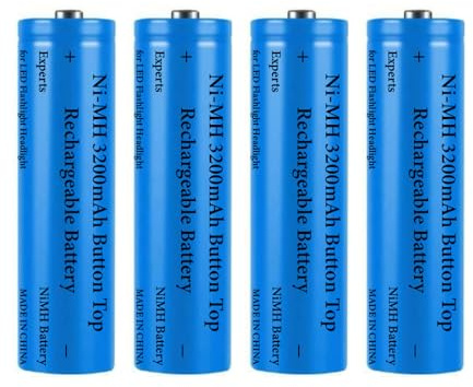 Akku Wiederaufladbarer, 4 Pack 3200 mAh NiMH Button Top Akkus für Kamera, Kleinen Lüfter, Türklingel, LED Stirnlampe, Mini-Lüfter, Größe:18mm * 67mm / 0.7inch * 2.63inch, Blua