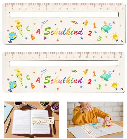 KLINNA 2 Stück Lesehilfe Kinder 1 Klasse, Holz Lesezeichen zur Einschulung für Schulkind, Leselineal 17 cm mit Lesefenster als Schulanfang Geschenkidee und Schultüten Füllung
