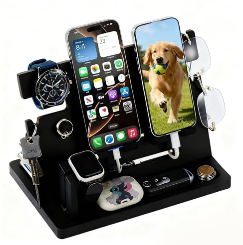 ELEVAT Geschenke für Männer Weihnachten Holz Telefon Dockingstation Schreibtisch Organizer Vatergeschenke Jahrestag Geburtstag Geschenke für Ihn Weihnachtsgeschenke für Männer Nachttisch Schlüssel