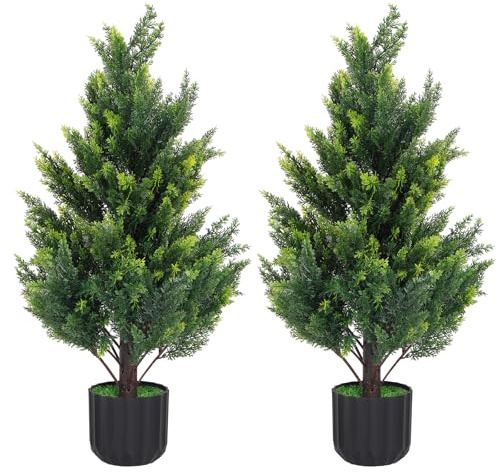 Planta Artificial 90cm Ciprés, 2 Unidades - Árbol Artificial en Maceta para Interior y Exterior - Bonsai Artificial Decorativo - Muy Realista y Sin Mantenimiento - Ideal para Salón, Jardín o Balcón