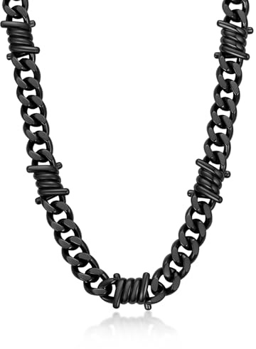 Bandmax Herren Kette Edelstahl Dornen Panzerkette 7/9mm Breit Männer Kubanische Kette Gothic Gliederkette Stacheldrahtkette Hip Hop Kette Halsband Halsschmuck für Jahrestag