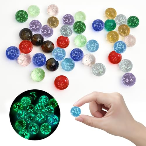 Orizizhic 40 Stück Murmeln Kinder, 16mm Glasmurmeln im Dunkeln Leuchten, Murmeln Glas Bunt Flipper-Bahnspiel, Farbige Glasmurmeln für Jungen und Mädchen