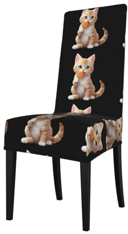 WHJSHOP - Coprisedia rimovibile per sala da pranzo, motivo con gattino che mangia lecca-lecca, morbido, confortevole per casa, hotel, banchetti di nozze, banchetti, conferenze, cerimonie, decorazioni