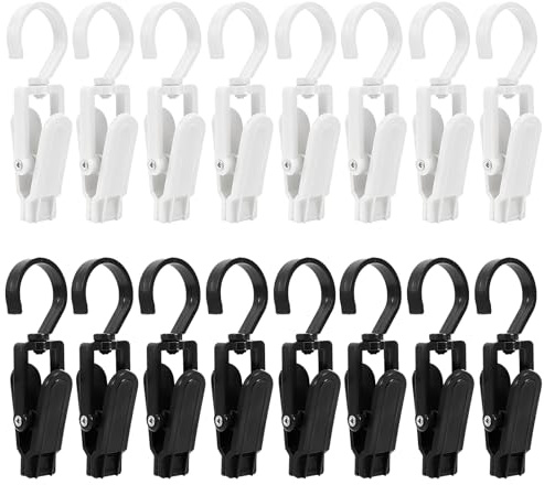 16 Pièces Antidérapant Pince à Linge, Pivotant à 360°Cintre Pince Plastique, Epingle a Linge pour Chaussettes Bonnets Gants Pantalons, 8 Noirs 8 Blancs