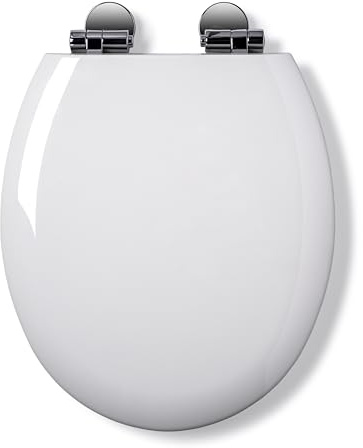 Croydex Wood Soft Close Toilet Seat, Flexi-Fix Adjustable Hinges (Fraser) | Quick release button for easy cleaning | Gloss finish | Top and bottom fixings | Antibacterial | FSC-Certified Wood