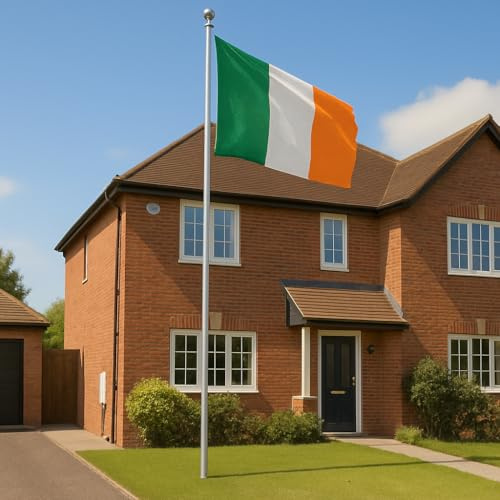 20FT Heavy Duty Aluminium Sectional Pole Kit with 5x3FT Irish Flag – Outdoor Flagpole Set with Gold Ball Topper, Rope & Clips – Weather-Resistant Display for House, Garden & Yard