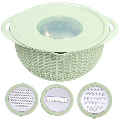 UTHCLO Cesta Doble Capa de Acero Inoxidable con Escurre Verduras y Frutas Multifuncional para Cocina con Tapa Rallador Diseño Giratorio Verde