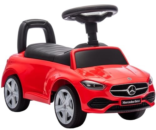 AIYAPLAY Coche Correpasillos para Niños de 18-36 Meses Mercedes-Benz Clase C, Correpasillos con Bocina, Volante, Sonidos de Motor y Espacio de Almacenaje, 65x28x39 cm, Rojo