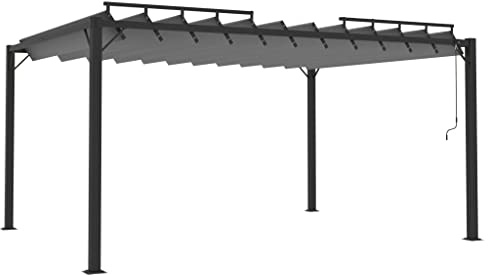 Pergola Mit Lamellendach 3x4 M Anthrazit Stoff Und Aluminium, Verstellbares Dach Für Sonne Und Schatten, Elegante Terrassenüberdachung Für Garten, Terrasse Und Poolbereich