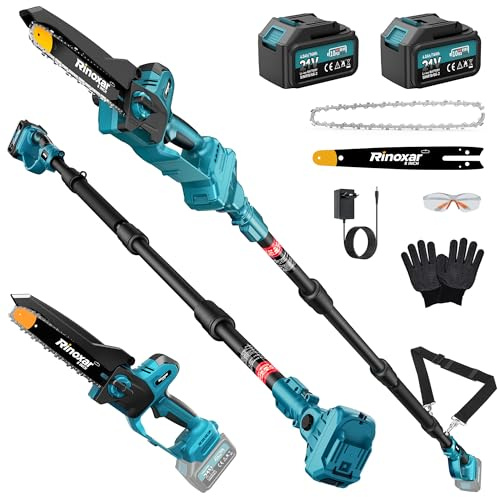2-in-1 Akku Hochentaster 8 Zoll mit Brushless-Motor | Teleskopkettensäge für Baumschnitt bis 4 m, mit 2 × 4000 mAh Akkus, automatischer Schmierung und werkzeugloser Kettenspannung
