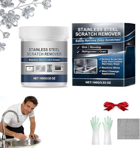 Stainless Steel Scratch Remover Kit, 50% Faster 3-Step Metal Repair and Polishing Paste for Kitchen Sink, Fridge, Oven and Appliances, All-Purpose Stainless Steel Restorer Lasting Protection (1Pcs)