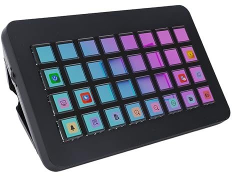 YUEHISY 32 Key Stream Control Deck, Programmable LCD Macro Keyboard with Customizable Display, One Key Shortcut for PC Live Streaming Editing (Black)
