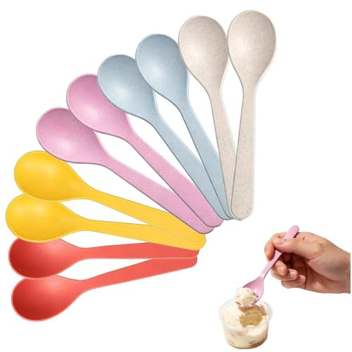 10 pcs Colorful Plastic Tea Spoon, Hard Reusable Plastic Teaspoons, Multicoloured Short Handled Tea Spoons for Dessert Ice Cream Espresso Soup Rice Kitchen Daily Use