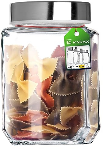 KADAX Storage Jar, Glass Container with Lid, Airtight Kitchen Jar for Pasta, Biscuit, Sugar, Clear Jar for Storing Jam, Salad (700 ml, White)
