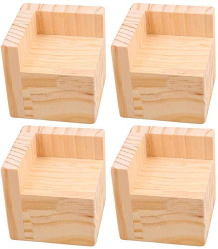 Mysummer 4 Stück Betterhöhungen, quadratisch, holzfarben, Möbelerhöhungen, fügen Sie 5,1 cm Höhe zu Sofa, Schreibtischen, Tischen und Stühlen hinzu, schaffen Unterbettkommode (unlackierte Holzfarbe)