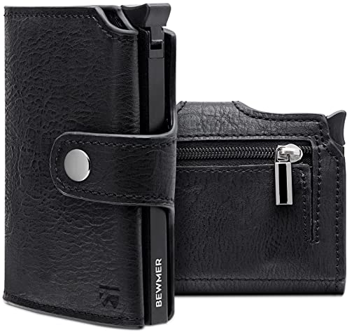 BEWMER v2 Portafoglio Uomo Slim In Similpelle Con Protezione RFID Anticlonazione – Porta Carte Di Credito Uomo E Donna Per 9 Tessere, Con Portamonete – Porta Tessere, Nero