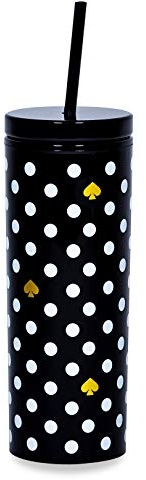 Kate Spade New York Insulated Tumbler with Reusable Silicone Straw, Black 20 Ounce Acrylic Travel Cup with Lid, (591 ml), Polka Dots