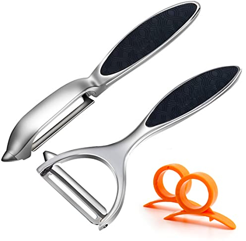 2 uds Pelador de Verduras Acero Inoxidable, Pelador de Patatas con Cuchilla Giratoria y Mango Ergonómico para Frutas, Zanahoria, Pepino, Manzana