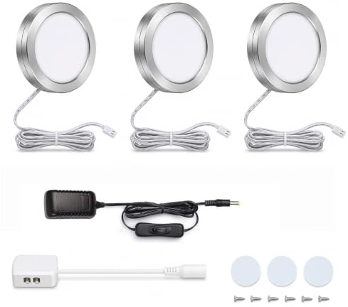 Unterbauleuchte Küche LED Schrankbeleuchtung Küchenlampen Kaltweiß 3er Set | 12V 250LM 60x8mm Schrankleuchte Vitrinenbeleuchtung mit Ein-Ausschalter für Kabinett Schränke Weinschrank Kleiderschrank