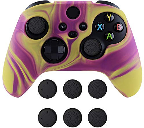 playvital Funda de Silicona para Xbox Series X/S Mando | Carcasa de Goma Antideslizante, Tacto Suave, Agarre Mejorado, Tapas de Joysticks Incluidas, Pure Series, Morado+Amarillo