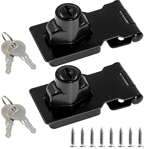 Jiozermi 2 Packs 2.5 Inch Hasp Lock With Keys, Stainless Steel Latch, Twist Knob Keyed Locking for Cabinet Small Door, Flat Black