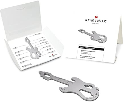 Presentartiklar: ROMINOX nyckelverktyg gitarr, 19 funktioner, keytool nyckelring gitarr, elgitarr, multiverktyg i rostfritt stål inklusive funktionsbeskrivning, multifunktionsverktyg, på resor eller