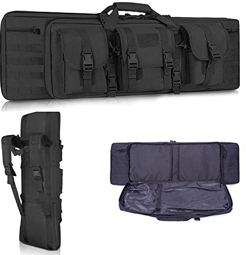 Taktische Waffenkoffer für Gewehre, Weicher Schrotflintenkoffer, Gewehrtasche, Waffenrucksack, Multifunktionale Waffentasche, Angeltasche, Doppellagige Gewehrkoffer für die Schießjagd-Black|| 108cm
