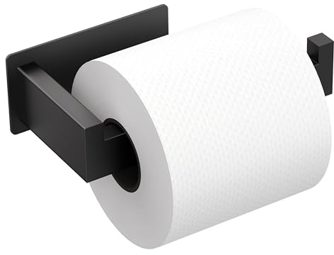 Auxmir Matte Black Toilet Paper Holder, Self Adhesive Toilet Roll Holder Wall Mount, Premium Thicken SUS304 Stainless Steel, Rustproof No Drilling Toilet Tissue Holder for Bathroom Kitchen Washroom RV