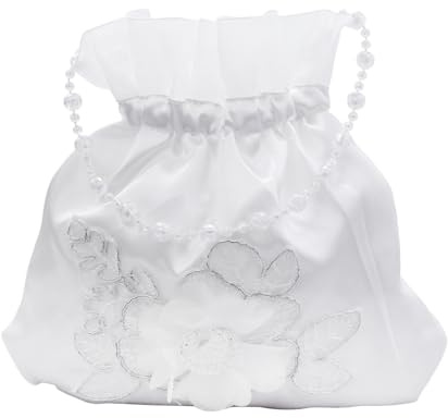 Angoily Satin brud bröllop plånbok vit brud bröllopsväska satin blomma dekorerad dolly bag brudväska handväska för bröllop