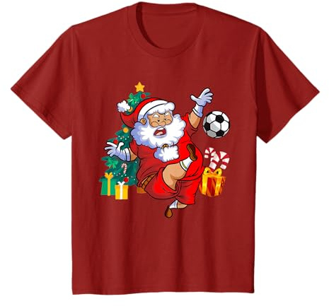 Football Christmas Santa Idea For Kids & Boys Xmas Football T-Shirt
