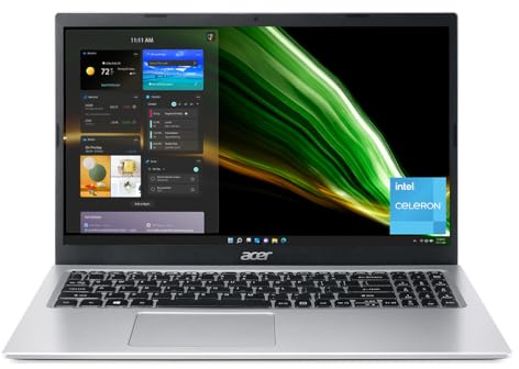 Acer Aspire 1 A115-32-C96U Slim Laptop | 15.6 FHD Display | Intel Celeron N4500 Processor | 4GB DDR4 | 128GB eMMC | WiFi 5 | Microsoft 365 Personal 1-Year Subscription | Windows 11 in S Mode, Silver