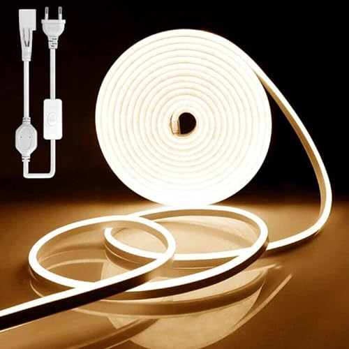 YOODI Neon LED Strip 2M, 230V LED Strip Outdoor Warmes Licht LED Flexible Lichtleisten 120LED/M, PVC Schneidbare Wasserdichte IP65 Neonlichter für Indoor Outdoor, Inklusive Netzteil