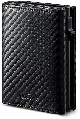 Vastaia Geldbörse Herren Leder Klein Mit Münzfach | Portmonee Und Damen Slim mit RFID-Schutz | Wallet (Carbon Black)
