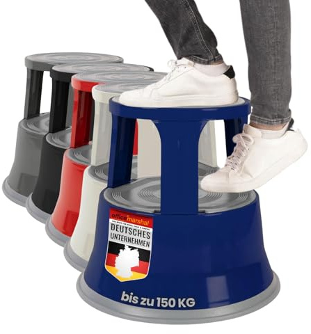 OfficeMarshal Rollhocker | viele Farben | Kunststoff oder Stahl (Blau, Metall)